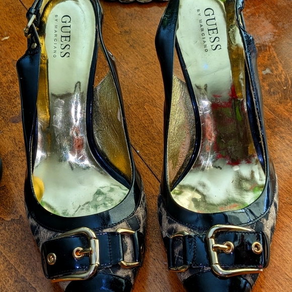 Guess Love2 black/leopard/ patent sling back heel size 10 - Picture 3 of 6